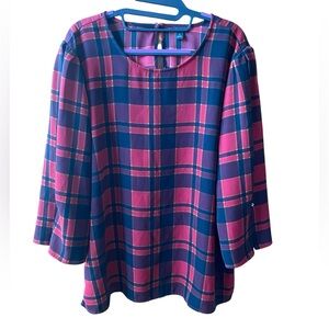 Ann Taylor Factory red and black plaid 3/4 sleeve blouse